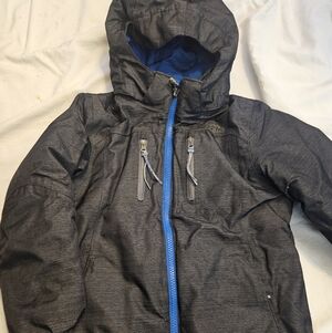 L.L. Bean Blue Lined Gray Kids Hooded Puffer Jacket